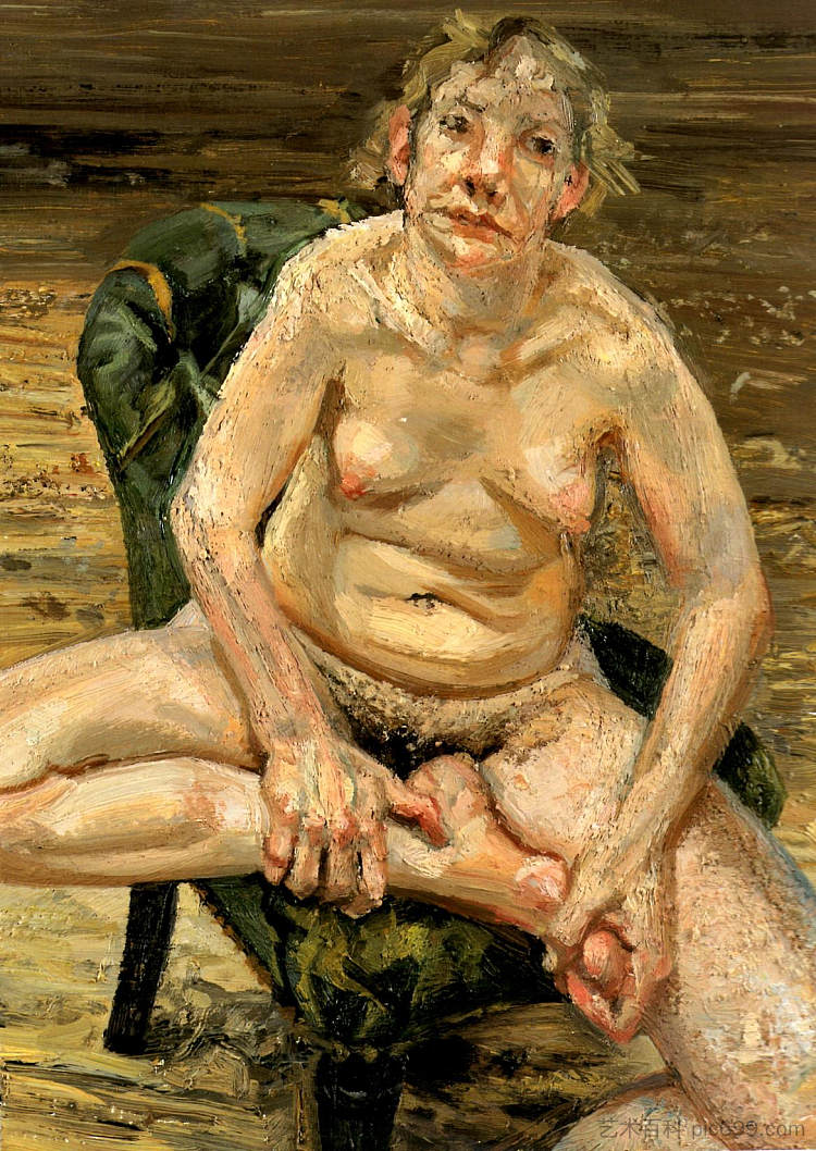 坐在绿色椅子上 Resting on the Green Chair (2000),卢西安·弗洛伊德