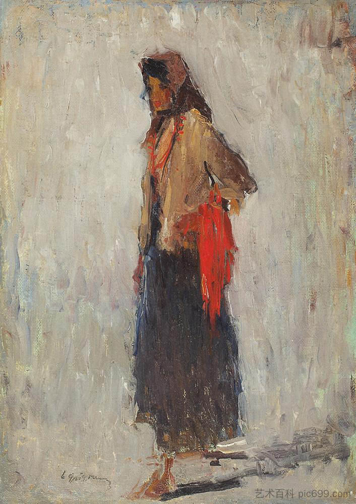 拿着红珠子的农妇 Peasant Woman With Red Beads，卢西恩·格里戈雷斯库