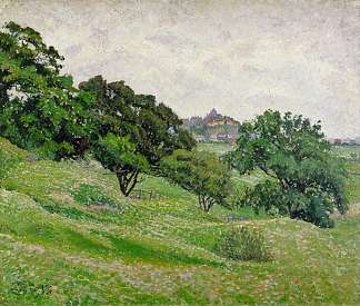 来自卡德博罗悬崖的黑麦，灰色的早晨 Rye from Cadboro Cliff, Grey Morning (1913)，吕西安·毕沙罗