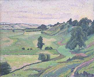 卡德伯勒的山丘，日落 The Hills from Cadborough, Sunset (1913)，吕西安·毕沙罗