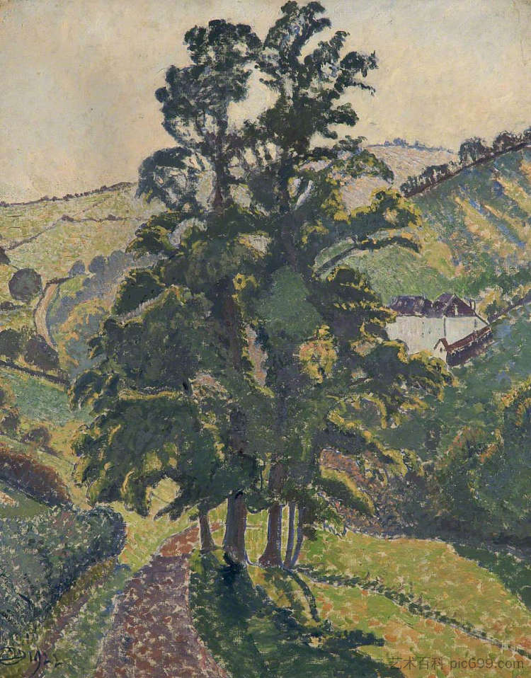 德文郡达特谷的景色 View in the Dart Valley, Devon (1922)，吕西安·毕沙罗