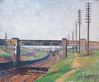 威尔斯农场铁路桥，伦敦阿克顿 Wells Farm Railway Bridge, Acton, London (1907)，吕西安·毕沙罗