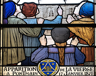 圣母的幻影（细节）。安德烈西·埃格利斯 圣日耳曼维特雷尔 Apparition of the Virgin (detail). Andrésy Église Saint-Germain Vitrail，卢多维克·阿洛姆