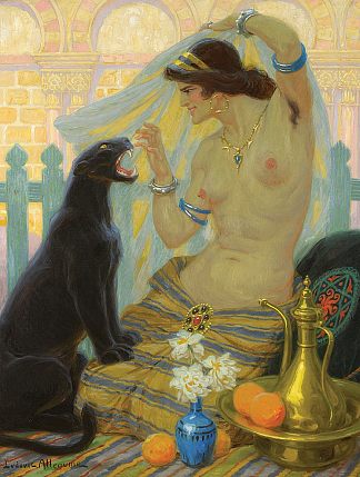 东方驯服黑豹 Oriental Taming a Panther (1927; France                     )，卢多维克·阿洛姆