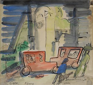 卡普里广场，《意大利假日》素描 Capri Piazza, Sketch for ‘Italian Holiday’ (c.1961)，路德维希·贝梅尔曼斯
