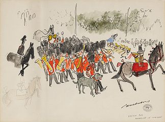 女王卫队，《玛德琳在伦敦》的素描 The Queen’s Guard, Sketch for ‘Madeline in London’ (c.1961)，路德维希·贝梅尔曼斯