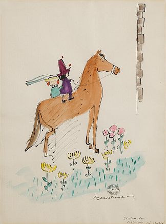 马背上的玛德琳和佩皮托，玛德琳在伦敦的素描 Madeline and Pepito on Horseback, Sketch for Madeline in London (c.1961)，路德维希·贝梅尔曼斯