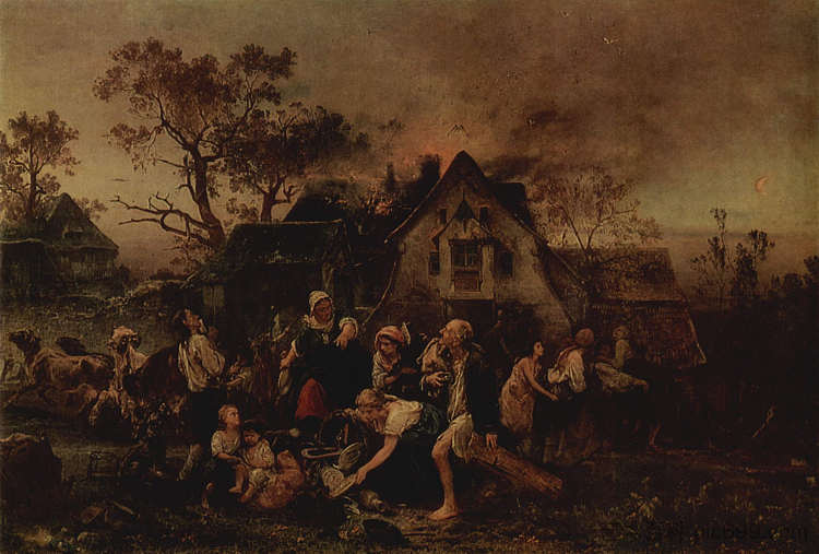 村里的火 Fire in the village (1854)，路德维希·克瑙斯