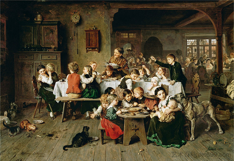 儿童派对（儿童餐桌） A Children's Party (the Children's Table) (c.1868)，路德维希·克瑙斯