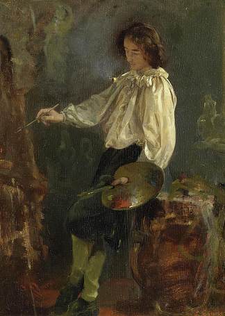 在工作室（画家和画架） In the Studio (a Painter and the Easel)，路德维希·克瑙斯