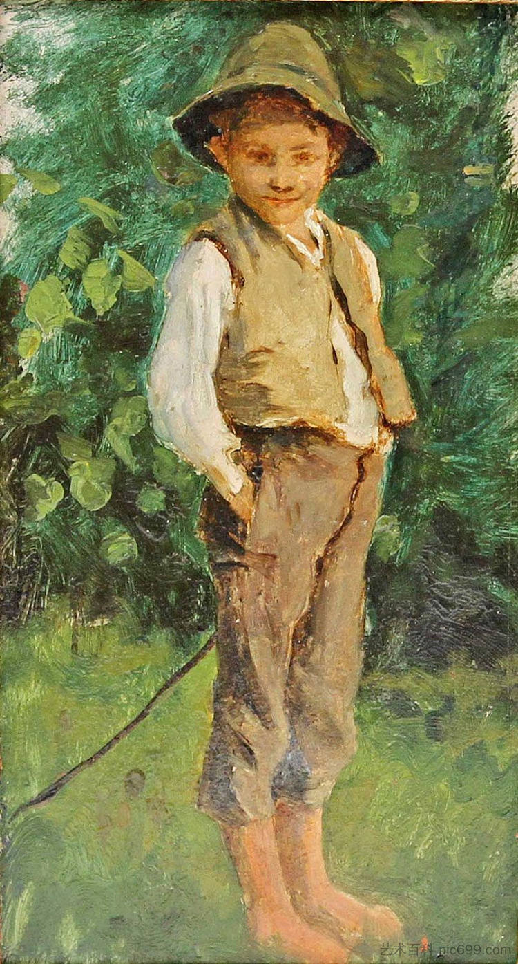蒂罗尔牧羊男孩的油研究 Oil study of a Tyrolean shepherd boy，路德维希·克瑙斯