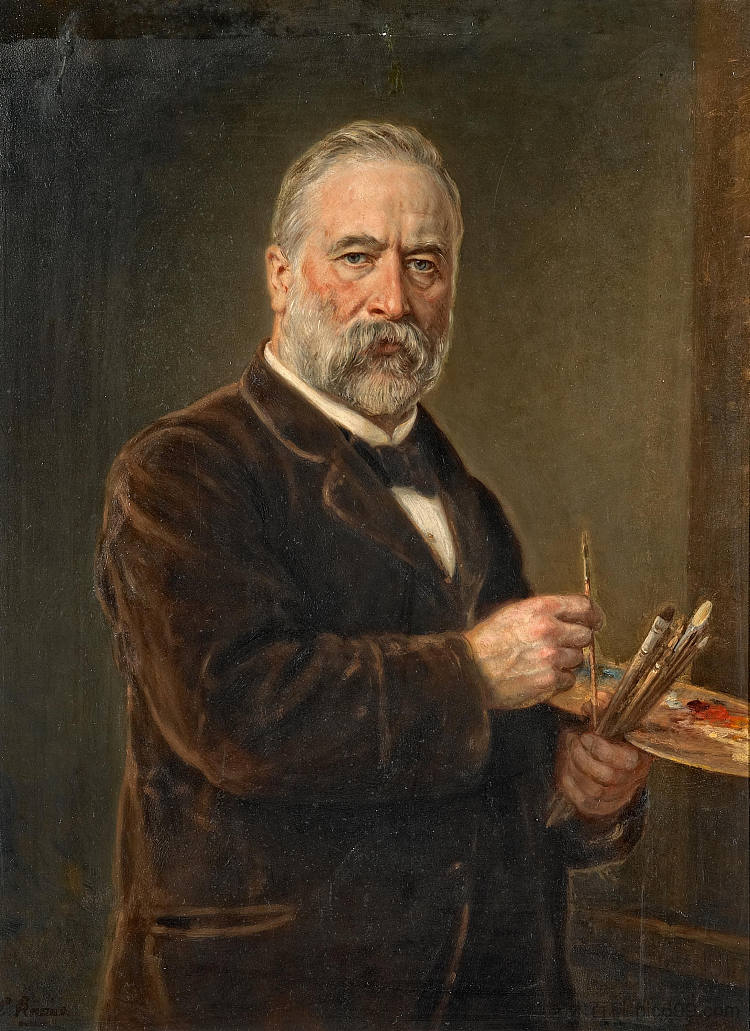 带有画家调色板的自画像 Self-portrait with the painter's palette (1890)，路德维希·克瑙斯