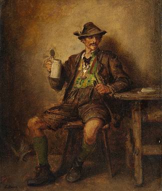 蒂罗尔农民与啤酒杯和烟斗 Tyrolean farmer with beer mug and pipe，路德维希·克瑙斯