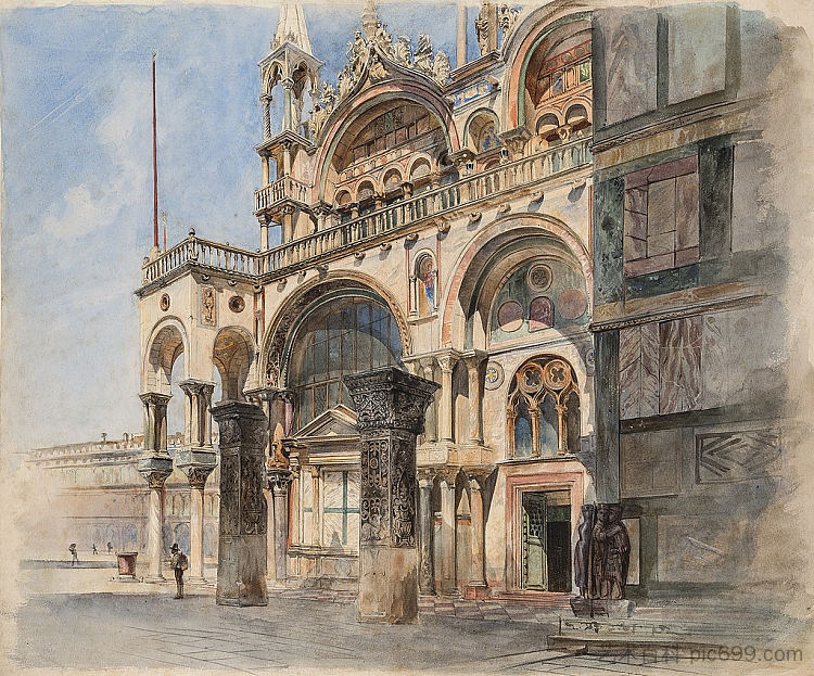 威尼斯圣马可大教堂 The Basilica of San Marco in Venice (c.1860; Venice,Italy  )，路德维希·帕西尼