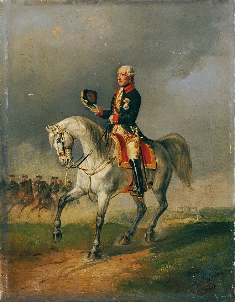 奥地利皇帝约瑟夫二世骑马 The Austrian Emperor Josef II riding a horse (1850)，路德维希·帕西尼