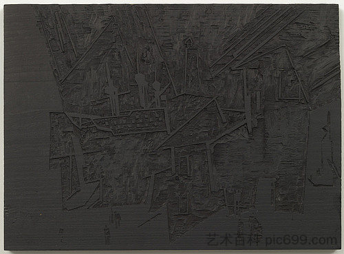 海港木版画（港口） Woodblock for The Harbor (Hafen) (1918)，莱昂内尔·法宁格