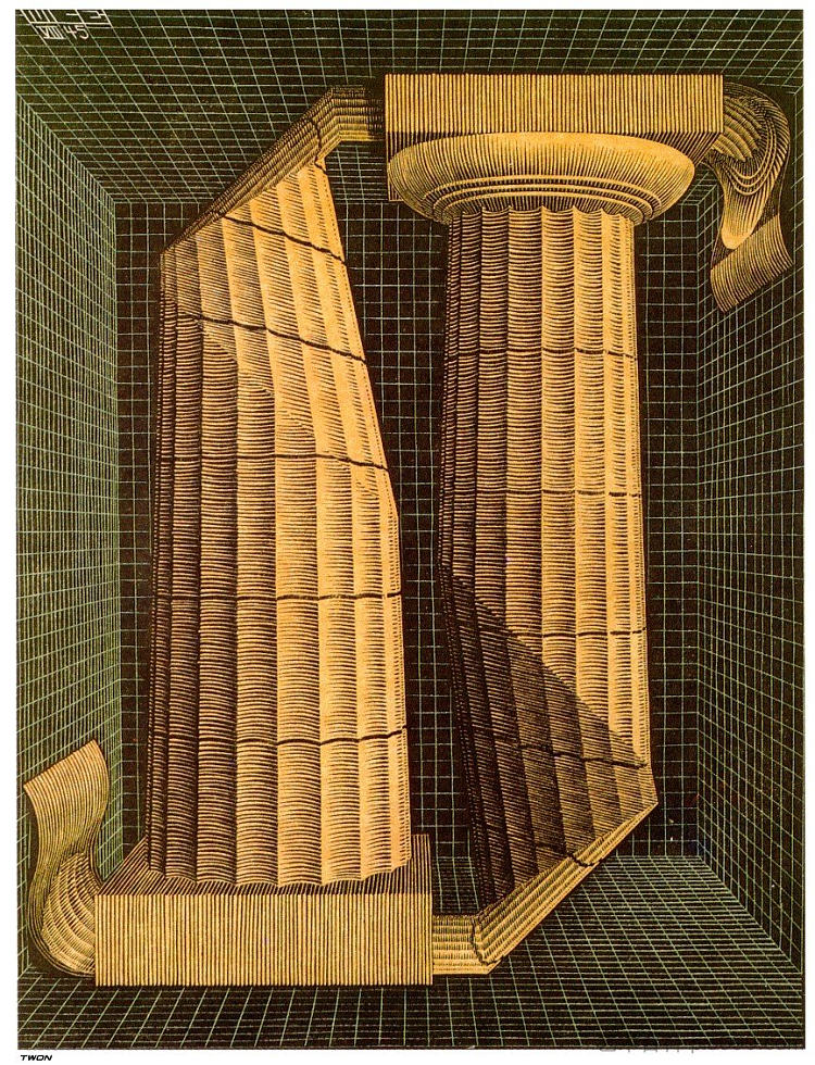 多立克柱 Doric Columns (1945)，莫里兹·柯尼利斯·艾雪