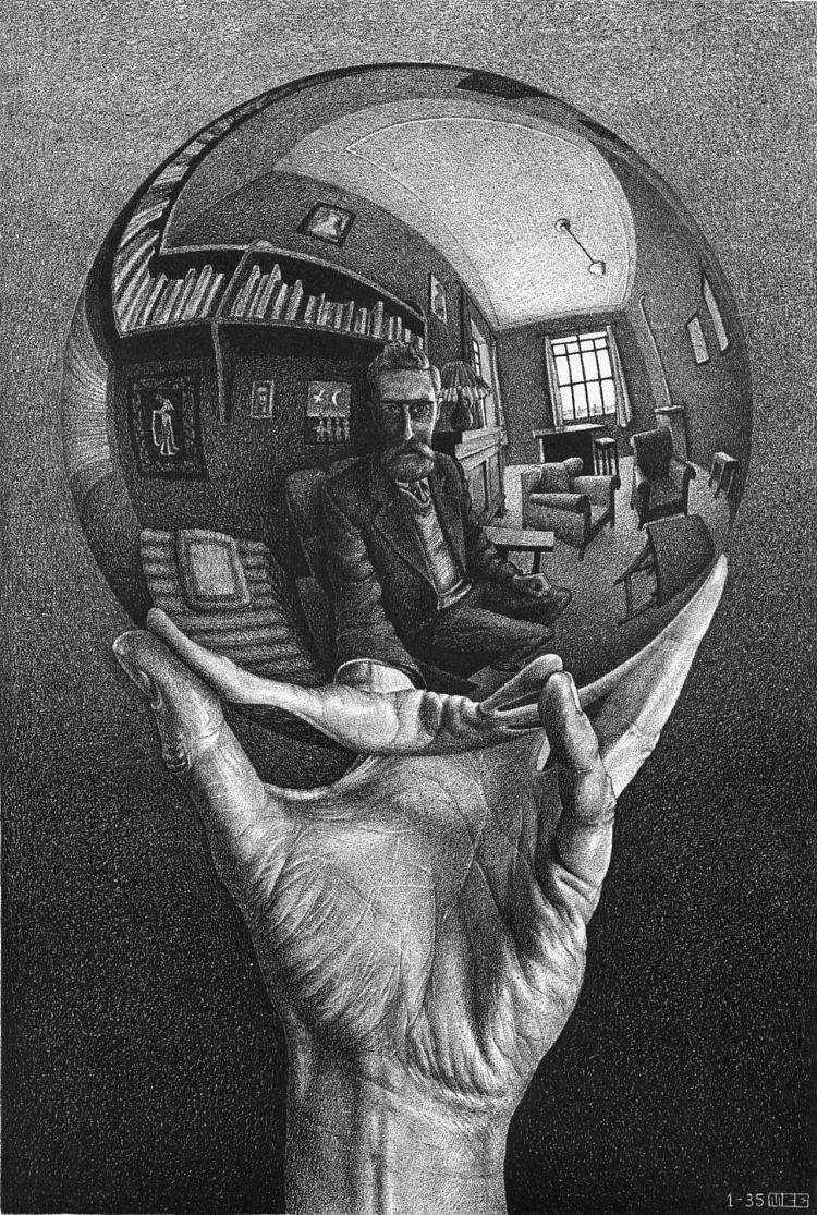 带反射球的手 Hand with Reflecting Sphere (1935)，莫里兹·柯尼利斯·艾雪