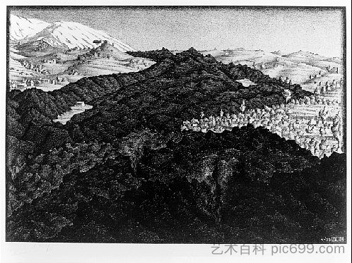 来自埃特纳火山的熔岩流 Lava Flow from Etna (1933)，莫里兹·柯尼利斯·艾雪