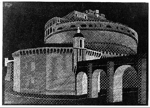 夜间罗马，圣天使城堡 Nocturnal Rome, Castel Sant' Angelo (1934)，莫里兹·柯尼利斯·艾雪