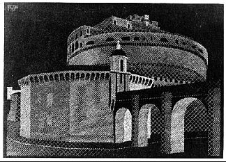 夜间罗马，圣天使城堡 Nocturnal Rome, Castel Sant’ Angelo (1934)，莫里兹·柯尼利斯·艾雪