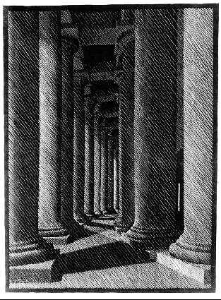 夜间罗马，圣彼得大教堂 Nocturnal Rome, Colonade of St. Peter’s (1934)，莫里兹·柯尼利斯·艾雪