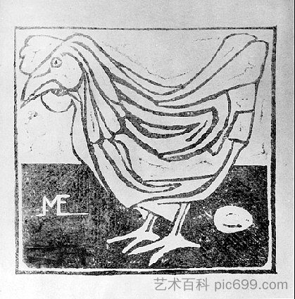 鸡蛋母鸡 Hen with Egg (1917)，莫里兹·柯尼利斯·艾雪