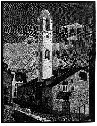 科尔特教堂，科西嘉岛 Church at Corte, Corsica (1933)，莫里兹·柯尼利斯·艾雪