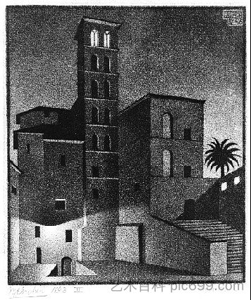斯坎诺的街道,阿布鲁齐 Street in Scanno, Abruzzi (1946),莫里兹·柯尼利斯·艾雪