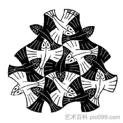 7条黑鱼和6条白鱼 7 Black and 6 White Fishes (1954),莫里兹·柯尼利斯·艾雪