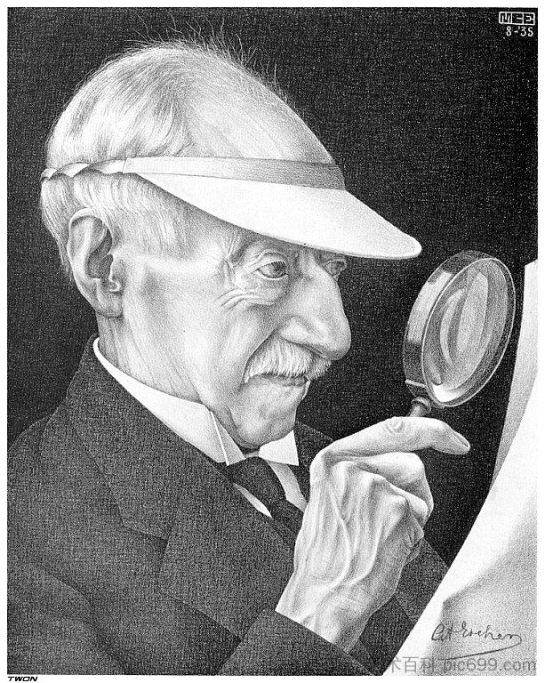 G.A.埃舍尔的肖像 Portrait of G.A. Escher (1935)，莫里兹·柯尼利斯·艾雪