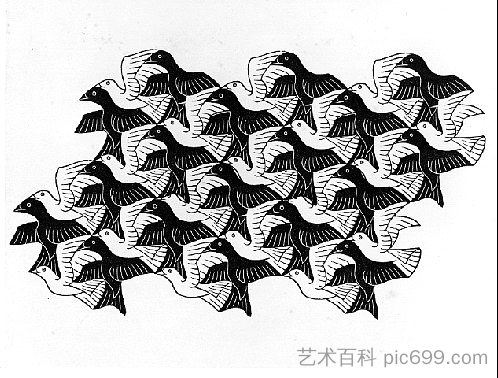 飞机与鸟类的常规划分 Regular Division of The Plane with Birds (1949)，莫里兹·柯尼利斯·艾雪