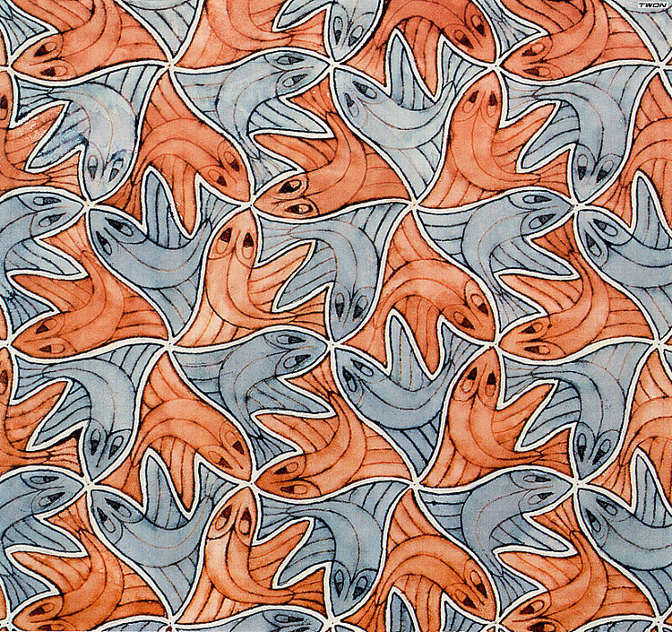 对称水彩 94 鱼 Symmetry Watercolor 94 Fish (1955)，莫里兹·柯尼利斯·艾雪