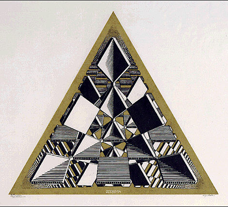 三个相交平面颜色 Three Intersecting Planes Colour (1954)，莫里兹·柯尼利斯·艾雪