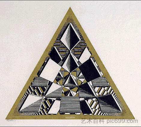 三个相交平面颜色 Three Intersecting Planes Colour (1954)，莫里兹·柯尼利斯·艾雪