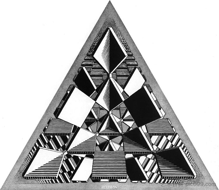 三个相交平面 Three Intersecting Planes (1954)，莫里兹·柯尼利斯·艾雪