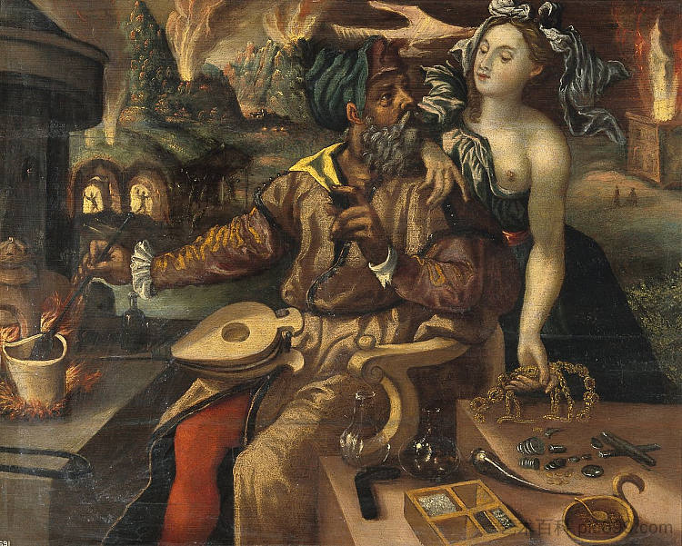 被奢侈品诱惑的炼金术士 An Alchemist Being Tempted by Luxuria，马尔滕·德·沃斯