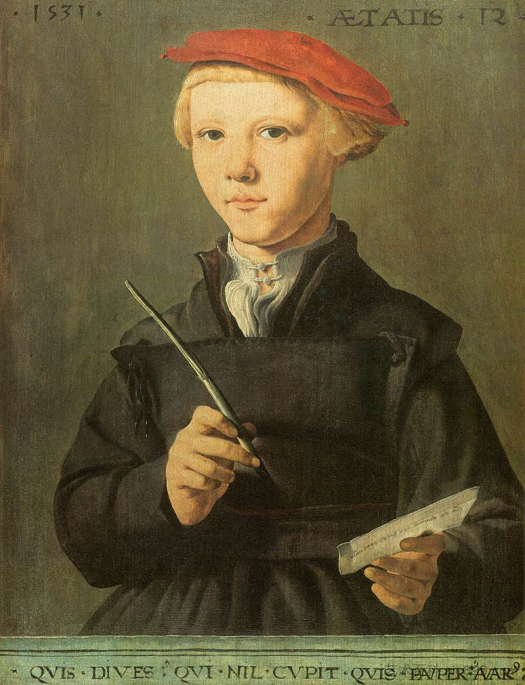 一位年轻学者的肖像 Portrait of a young scholar (1531)，迈尔顿·范·希姆斯柯克