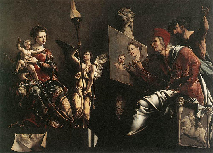 圣路加画圣母子 St Luke Painting the Virgin and Child (1532)，迈尔顿·范·希姆斯柯克