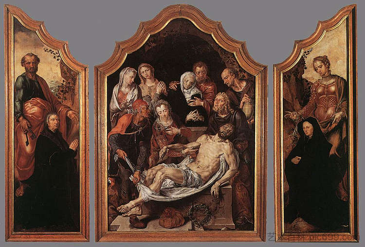 埋葬的三联画 Triptych of the Entombment (c.1560),迈尔顿·范·希姆斯柯克