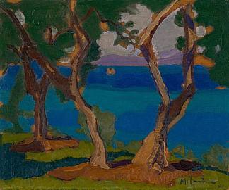 湖边的树与船 Trees at Lake with Boat (1921)，玛姬·劳布瑟
