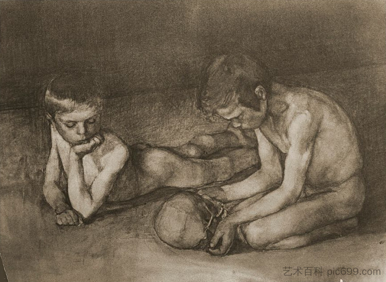 ： 带骷髅头的男孩 : Boy with Skull (1893)，马格努斯·恩凯尔