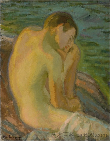 海滩上的男孩 Boy on the beach (1917)，马格努斯·恩凯尔