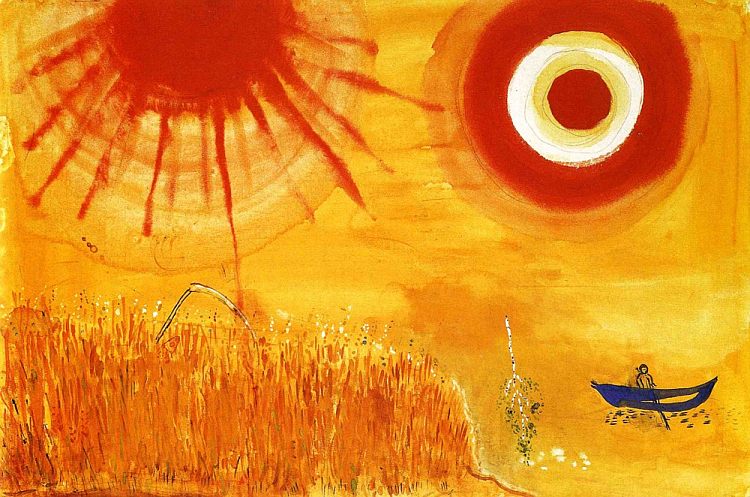 夏日午后的麦田 A wheatfield on a summer's afternoon (1942)，马克·夏加尔