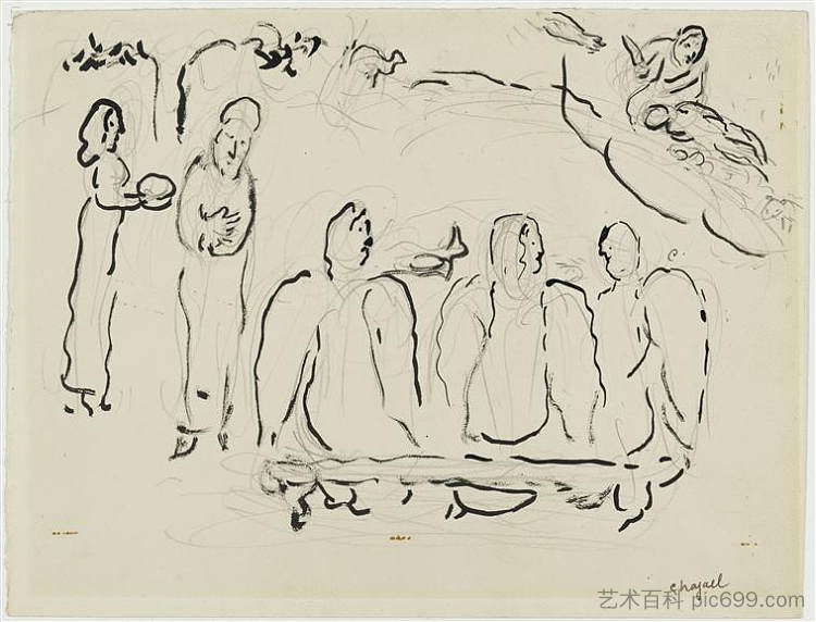 亚伯拉罕和三个天使 Abraham and three Angels (c.1964; France ),马克·夏加尔