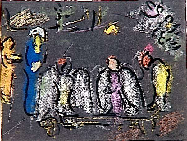 亚伯拉罕和三个天使 Abraham and three Angels (c.1964; France  )，马克·夏加尔