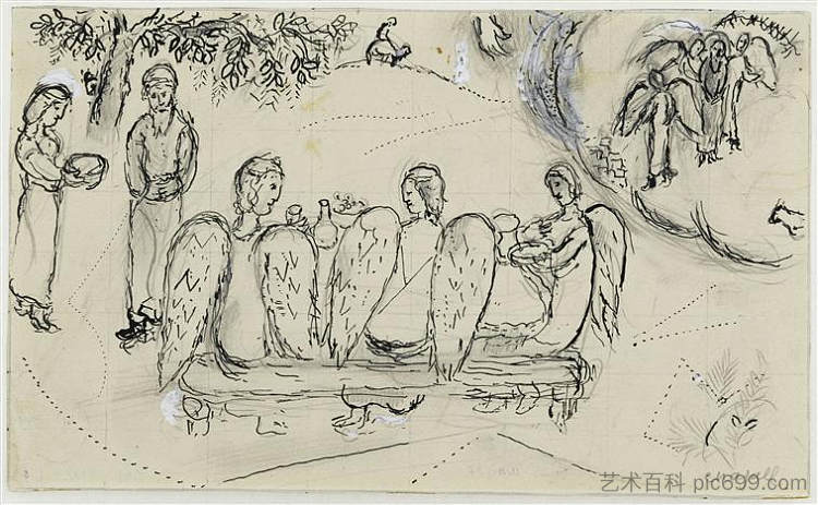 亚伯拉罕和三个天使 Abraham and three Angels (c.1964; France  )，马克·夏加尔