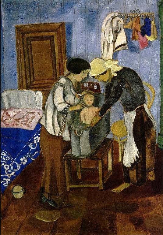 给婴儿洗澡 Bathing of a Baby (c.1916; Saint Petersburg,Russian Federation ),马克·夏加尔