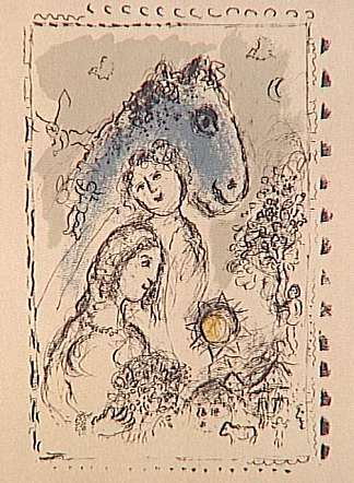 蓝马与这对夫妇 Blue Horse with the couple (1982; Saint-paul-de-vence,France                     )，马克·夏加尔