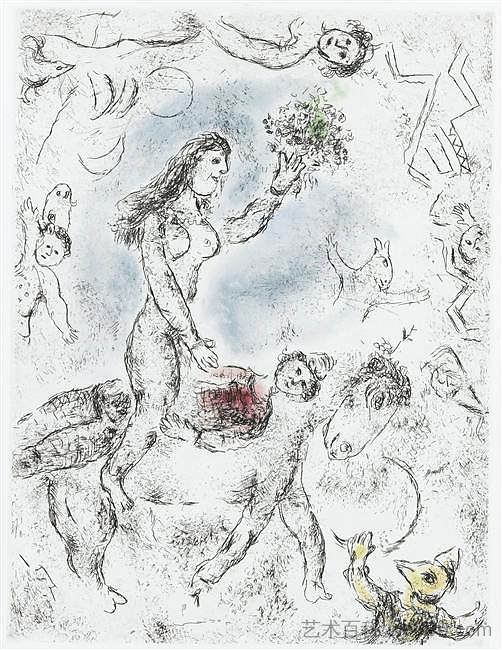 路易斯·阿拉贡(Louis Aragon)作品“一个说事而不说什么的人”的插图 Illustration for Louis Aragon's work "One who says things without saying anything" (1976; Saint-paul-de-vence,France ),马克·夏加尔
